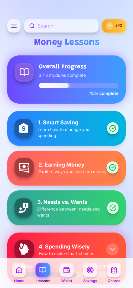 PocketPal money lessons screen